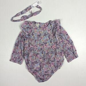 Monsoon Bubble Romper Baby Girls Sz 9-12m Purple Floral Ruffle Headband